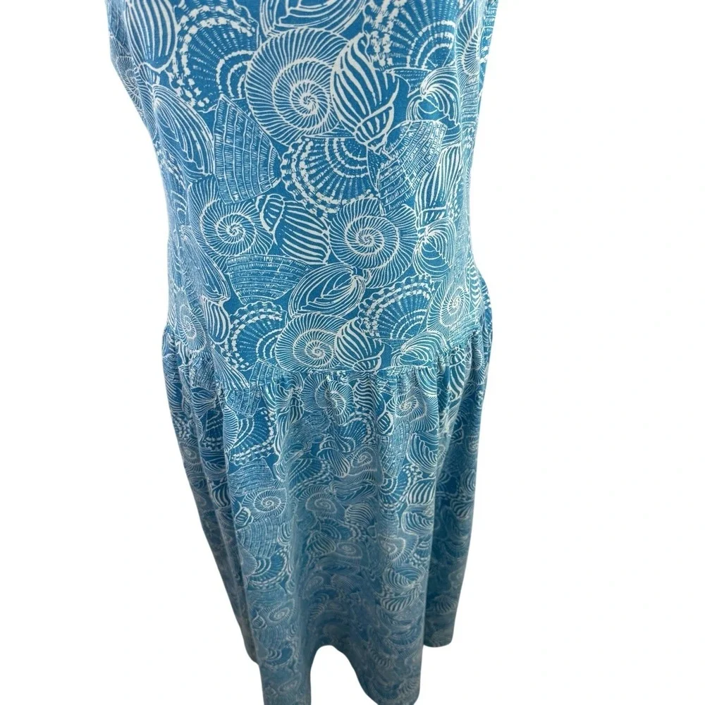 Vintage 1991 Laura Ashley Turquoise & White Seashell Cotton Midi Sundress Sz M - Picture 4 of 11